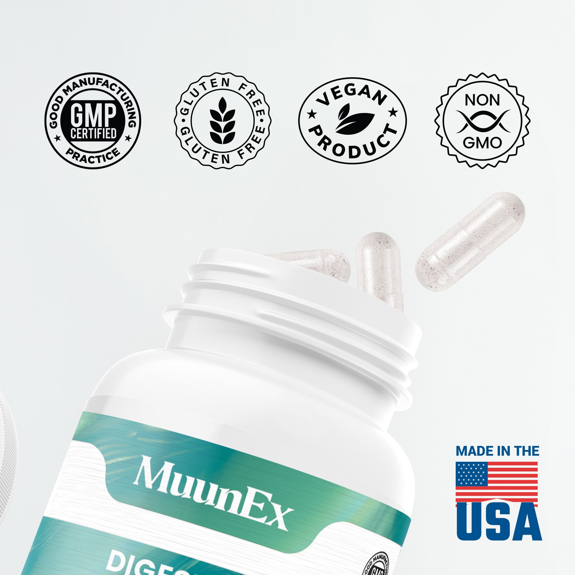 Muunex Digestive Enzymes with Probiotics and Bromelain - 60 Capsules